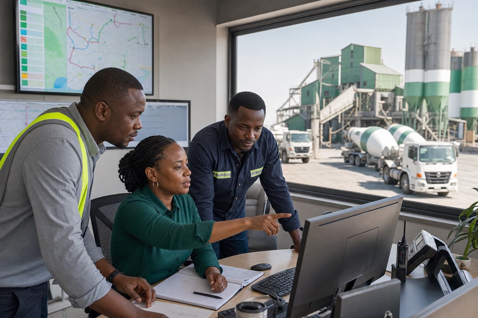 Ready-mix dispatch team coordinating deliveries